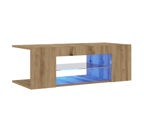 Mueble de TV luces LED madera roble artisan 90x39x30 cm