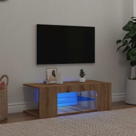 Mueble de TV luces LED madera roble artisan 90x39x30 cm