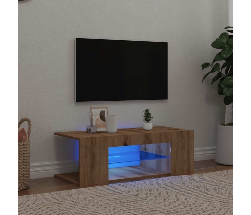 Mueble de TV luces LED madera roble artisan 90x39x30 cm