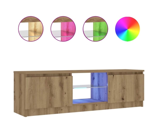 Mueble de TV luces LED madera roble artisan 120x30x36 cm