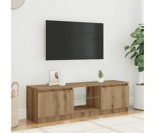 Mueble de TV luces LED madera roble artisan 120x30x36 cm