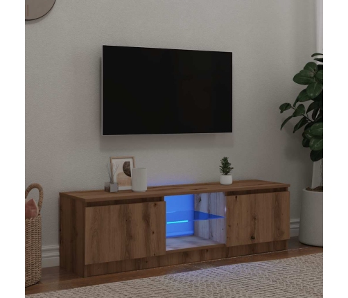 Mueble de TV luces LED madera roble artisan 120x30x36 cm