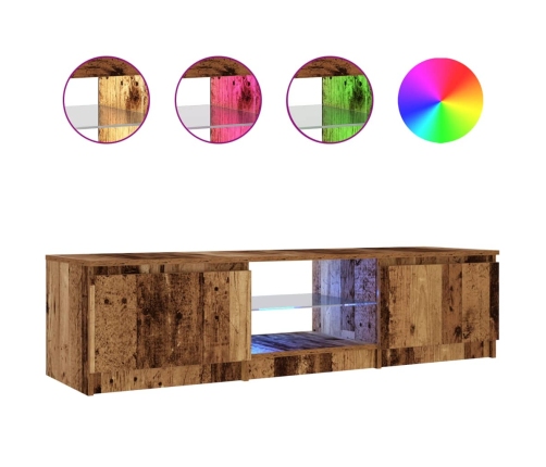 Mueble TV luces LED madera ingeniería envejecida 140x40x35,5 cm