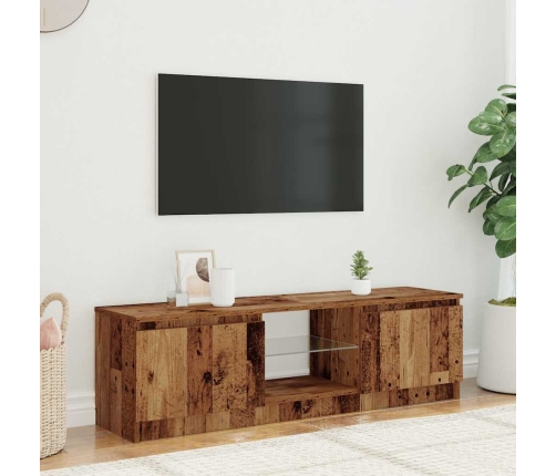 Mueble TV luces LED madera ingeniería envejecida 140x40x35,5 cm