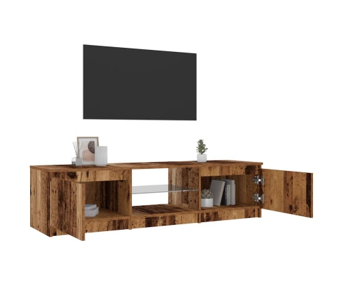 Mueble TV luces LED madera ingeniería envejecida 140x40x35,5 cm