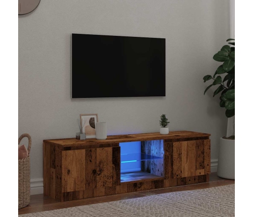 Mueble TV luces LED madera ingeniería envejecida 140x40x35,5 cm