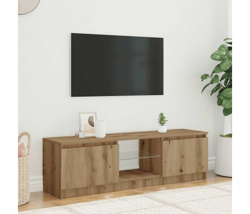 Mueble de TV luces LED madera roble artisan 140x40x35,5 cm