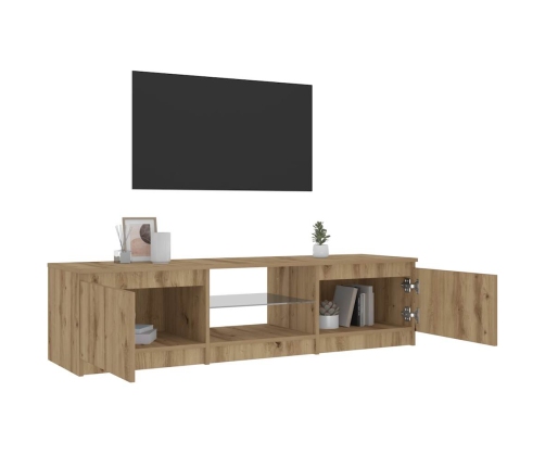 Mueble de TV luces LED madera roble artisan 140x40x35,5 cm