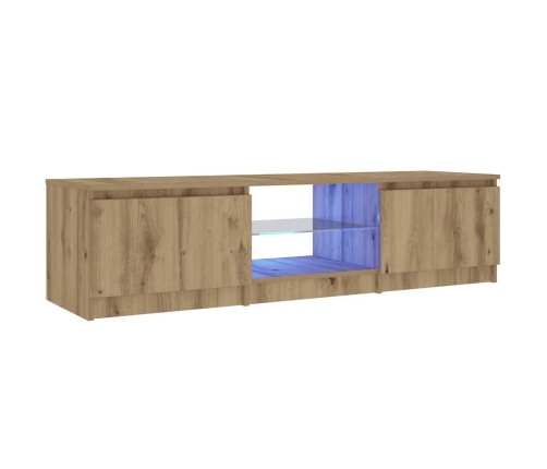 Mueble de TV luces LED madera roble artisan 140x40x35,5 cm