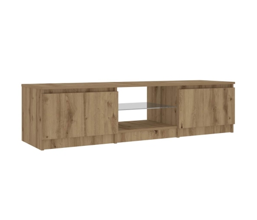 Mueble de TV luces LED madera roble artisan 140x40x35,5 cm