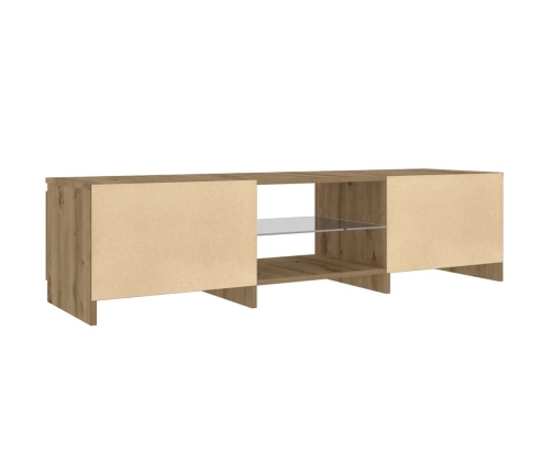 Mueble de TV luces LED madera roble artisan 140x40x35,5 cm