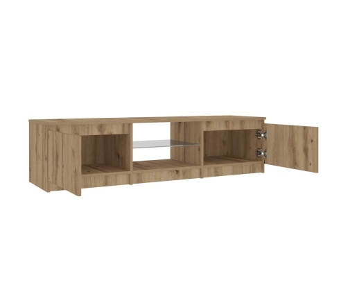 Mueble de TV luces LED madera roble artisan 140x40x35,5 cm