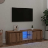 Mueble de TV luces LED madera roble artisan 140x40x35,5 cm