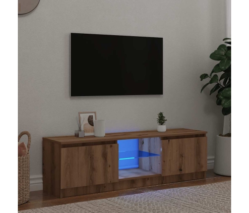 Mueble de TV luces LED madera roble artisan 140x40x35,5 cm