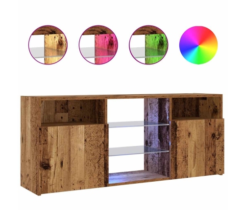 Mueble TV luces LED madera ingeniería envejecida 120x30x50 cm