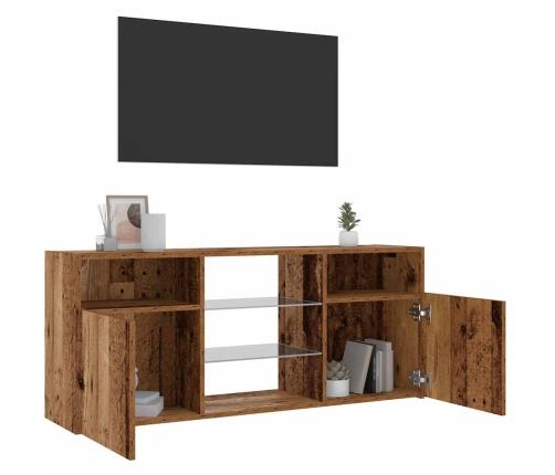 Mueble TV luces LED madera ingeniería envejecida 120x30x50 cm