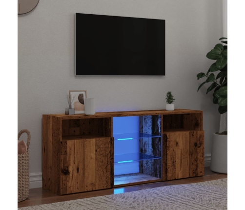 Mueble TV luces LED madera ingeniería envejecida 120x30x50 cm