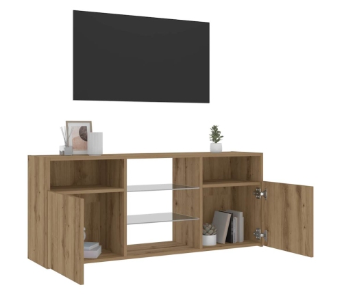 Mueble TV luces LED madera ingeniería roble artisan 120x30x50cm