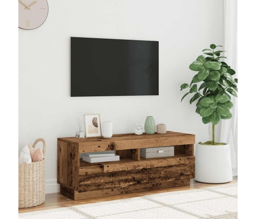 Mueble TV luces LED madera ingeniería envejecida 100x35x40 cm