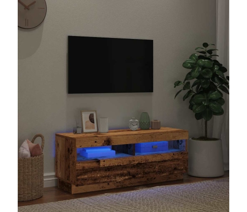 Mueble TV luces LED madera ingeniería envejecida 100x35x40 cm