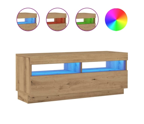 Mueble TV luces LED madera ingeniería roble artisan 100x35x40cm