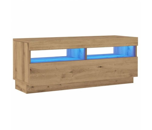 Mueble TV luces LED madera ingeniería roble artisan 100x35x40cm