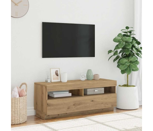 Mueble TV luces LED madera ingeniería roble artisan 100x35x40cm