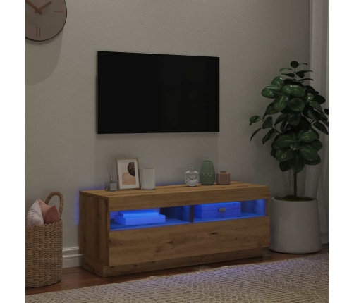 Mueble TV luces LED madera ingeniería roble artisan 100x35x40cm