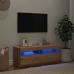 Mueble TV luces LED madera ingeniería roble artisan 100x35x40cm