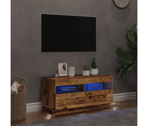 Mueble TV luces LED madera ingeniería envejecida 80x35x40 cm