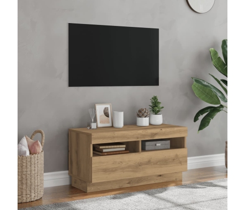 Mueble TV luces LED madera ingeniería roble artisan 80x35x40 cm