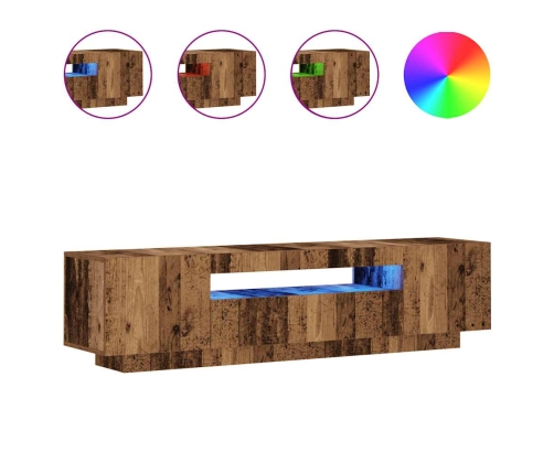 Mueble TV luces LED madera ingeniería envejecida 160x35x40 cm