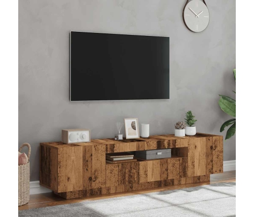 Mueble TV luces LED madera ingeniería envejecida 160x35x40 cm