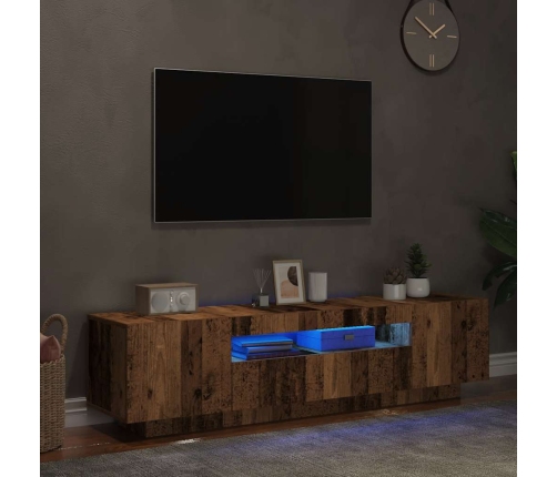 Mueble TV luces LED madera ingeniería envejecida 160x35x40 cm