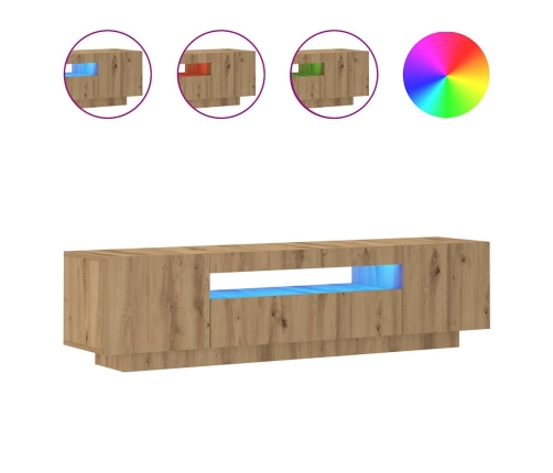 Mueble de TV luces LED madera roble artisan 160x35x40 cm