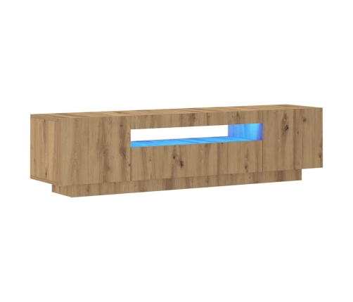 Mueble de TV luces LED madera roble artisan 160x35x40 cm