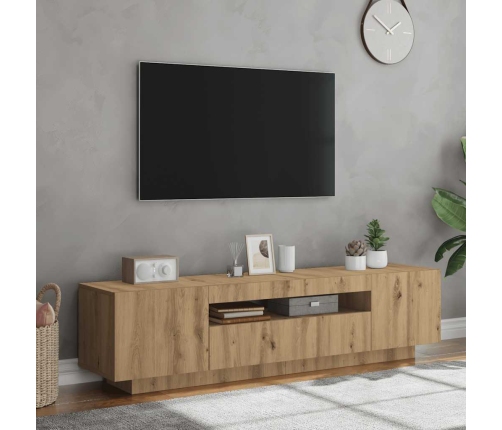 Mueble de TV luces LED madera roble artisan 160x35x40 cm