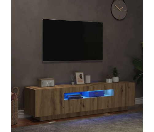 Mueble de TV luces LED madera roble artisan 160x35x40 cm