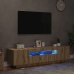 Mueble de TV luces LED madera roble artisan 160x35x40 cm