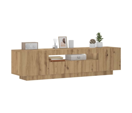 Mueble de TV luces LED madera roble artisan 160x35x40 cm