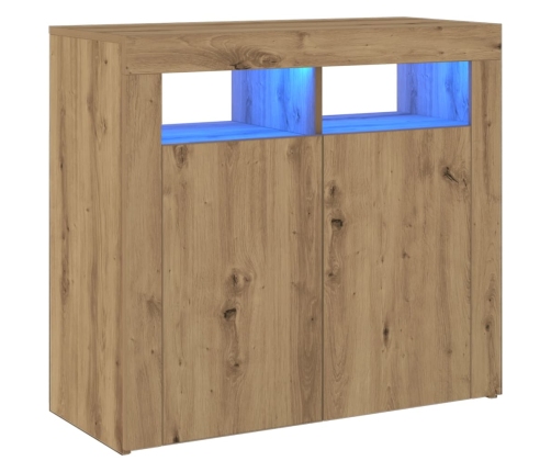 Aparador luces LED madera ingeniería roble artisan 80x35x75 cm