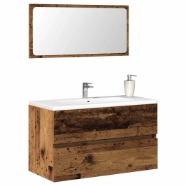 Mueble de baño con espejo de madera antigua madera ingeniería