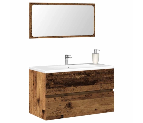 Mueble de baño con espejo de madera antigua madera ingeniería