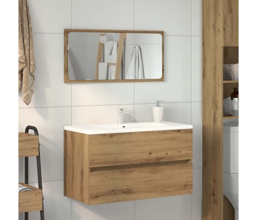 Mueble de baño con espejo de madera ingeniería roble artesanal