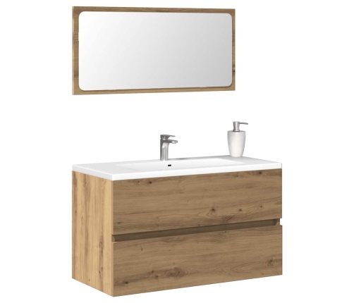 Mueble de baño con espejo de madera ingeniería roble artesanal