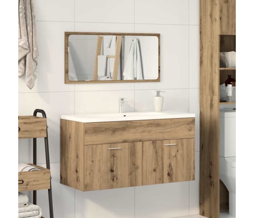 Mueble de baño con espejo de madera ingeniería roble artesanal