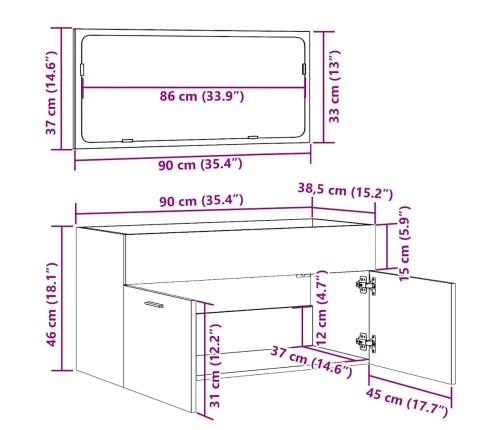 Mueble de baño con espejo de madera ingeniería roble artesanal