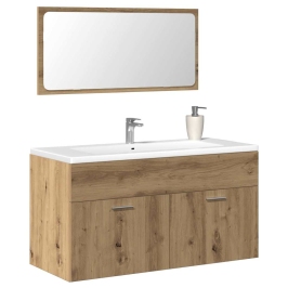 Mueble de baño con espejo de madera ingeniería roble artesanal