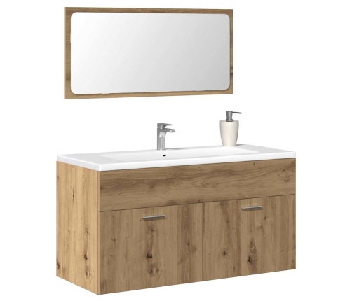 Mueble de baño con espejo de madera ingeniería roble artesanal