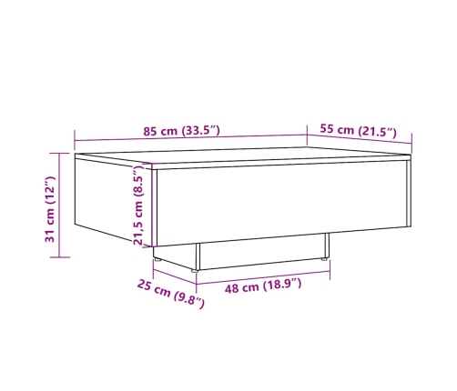 Mesa de centro madera ingeniería madera envejecida 85x55x31 cm